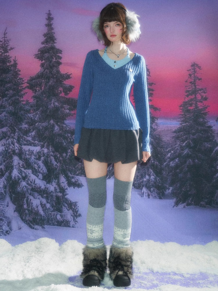 American Design Sense Slimming Top Twist Halter Neck Long Sleeve T-Shirt Knitted Base Shirt【s0000014780】