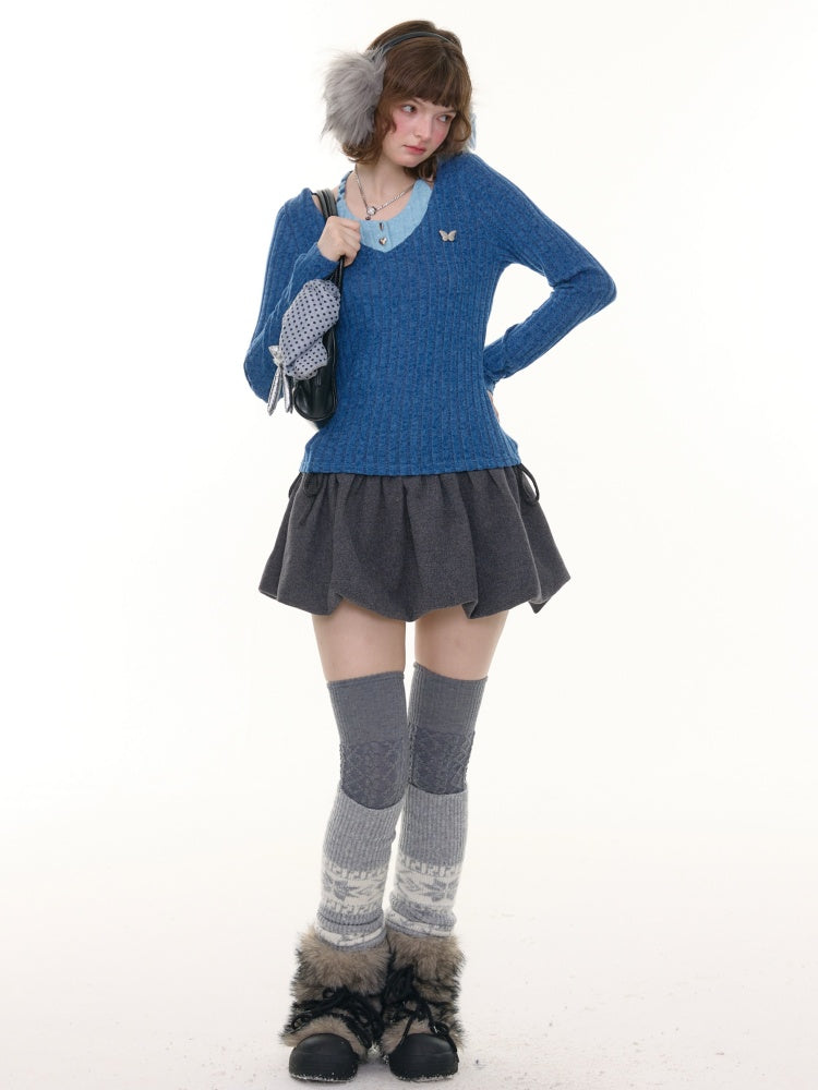 American Design Sense Slimming Top Twist Halter Neck Long Sleeve T-Shirt Knitted Base Shirt【s0000014780】