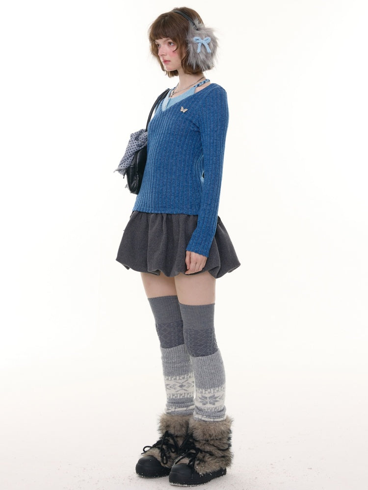 American Design Sense Slimming Top Twist Halter Neck Long Sleeve T-Shirt Knitted Base Shirt【s0000014780】