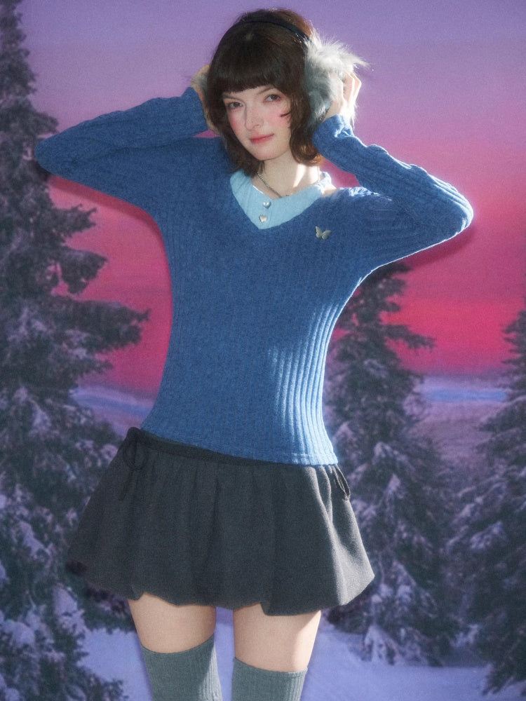 American Design Sense Slimming Top Twist Halter Neck Long Sleeve T-Shirt Knitted Base Shirt【s0000014780】