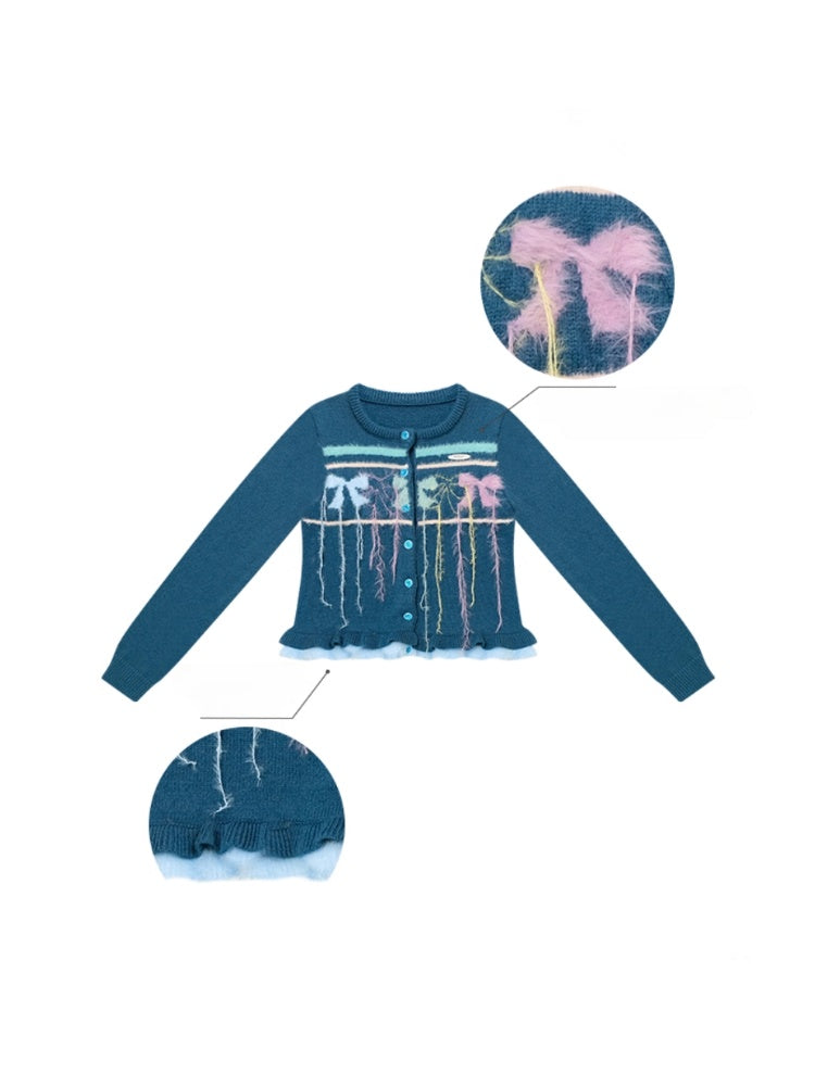 American Retro Design Sense Bow Hanging Silk Soft Glutinous Lazy Style Sweater Cardigan Jacket【s0000014783】