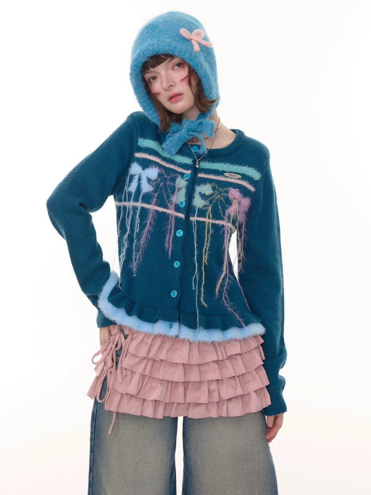 American Retro Design Sense Bow Hanging Silk Soft Glutinous Lazy Style Sweater Cardigan Jacket【s0000014783】