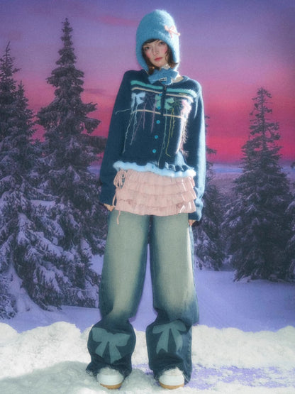 American Retro Design Sense Bow Hanging Silk Soft Glutinous Lazy Style Sweater Cardigan Jacket【s0000014783】