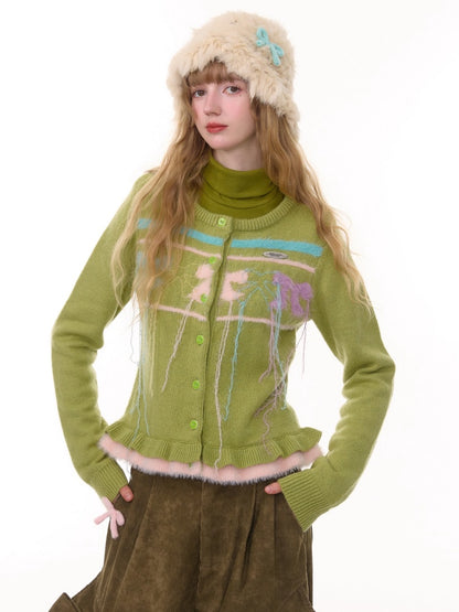 American Retro Design Sense Bow Hanging Silk Soft Glutinous Lazy Style Sweater Cardigan Jacket【s0000014783】