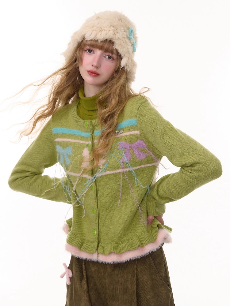 American Retro Design Sense Bow Hanging Silk Soft Glutinous Lazy Style Sweater Cardigan Jacket【s0000014783】