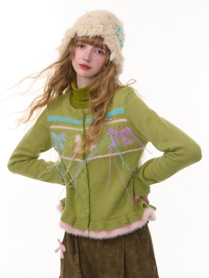 American Retro Design Sense Bow Hanging Silk Soft Glutinous Lazy Style Sweater Cardigan Jacket【s0000014783】