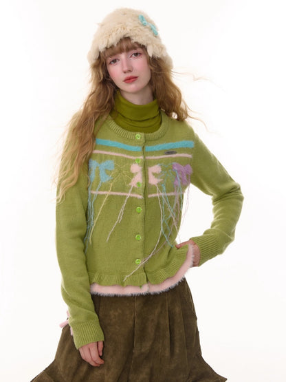 American Retro Design Sense Bow Hanging Silk Soft Glutinous Lazy Style Sweater Cardigan Jacket【s0000014783】