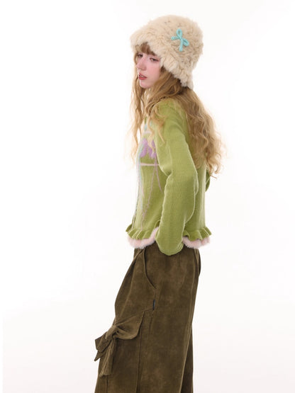 American Retro Design Sense Bow Hanging Silk Soft Glutinous Lazy Style Sweater Cardigan Jacket【s0000014783】