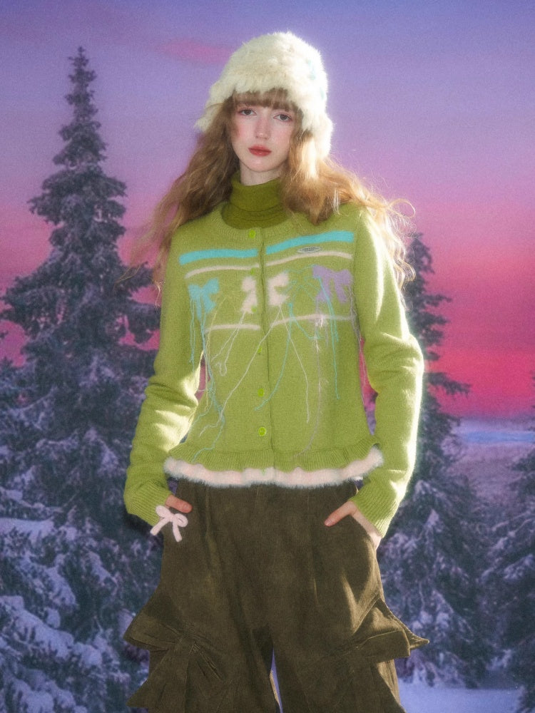 American Retro Design Sense Bow Hanging Silk Soft Glutinous Lazy Style Sweater Cardigan Jacket【s0000014783】