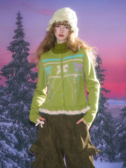 American Retro Design Sense Bow Hanging Silk Soft Glutinous Lazy Style Sweater Cardigan Jacket【s0000014783】