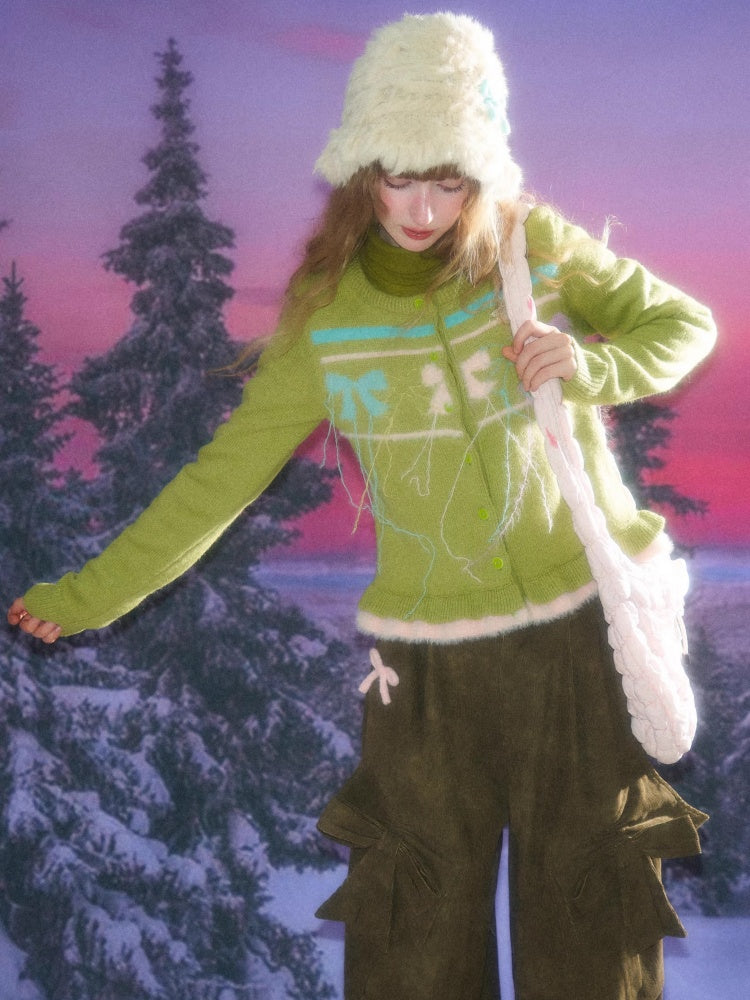 American Retro Design Sense Bow Hanging Silk Soft Glutinous Lazy Style Sweater Cardigan Jacket【s0000014783】