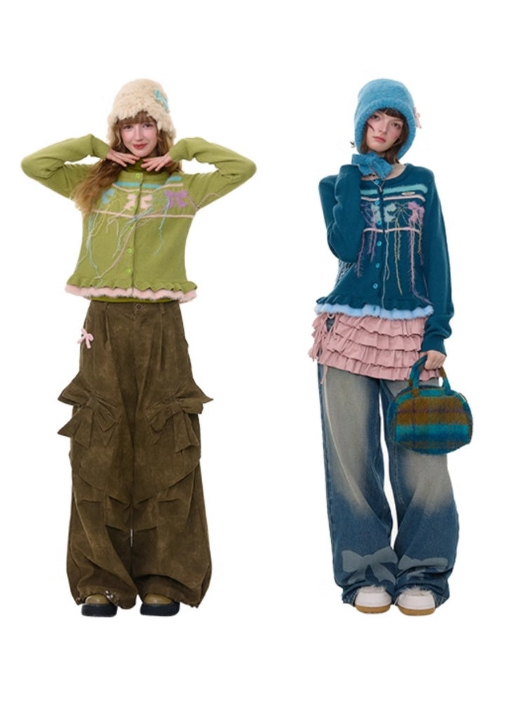 American Retro Design Sense Bow Hanging Silk Soft Glutinous Lazy Style Sweater Cardigan Jacket【s0000014783】