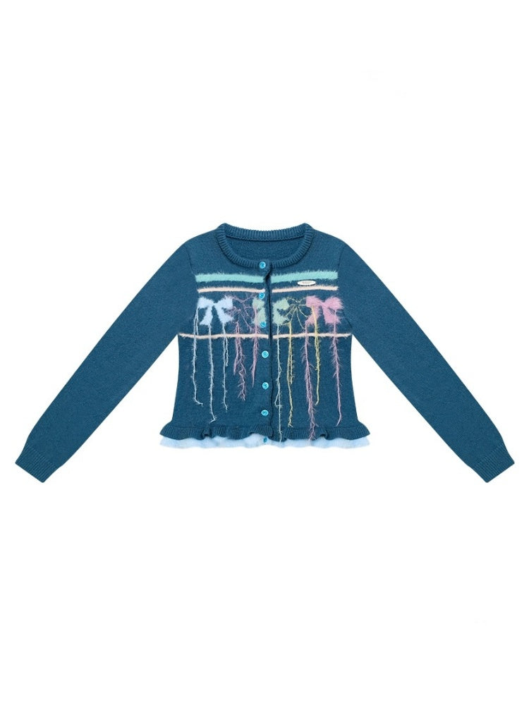 American Retro Design Sense Bow Hanging Silk Soft Glutinous Lazy Style Sweater Cardigan Jacket【s0000014783】