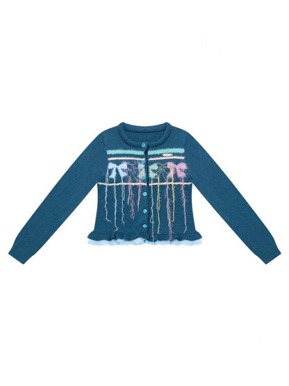 American Retro Design Sense Bow Hanging Silk Soft Glutinous Lazy Style Sweater Cardigan Jacket【s0000014783】