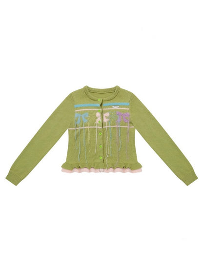 American Retro Design Sense Bow Hanging Silk Soft Glutinous Lazy Style Sweater Cardigan Jacket【s0000014783】