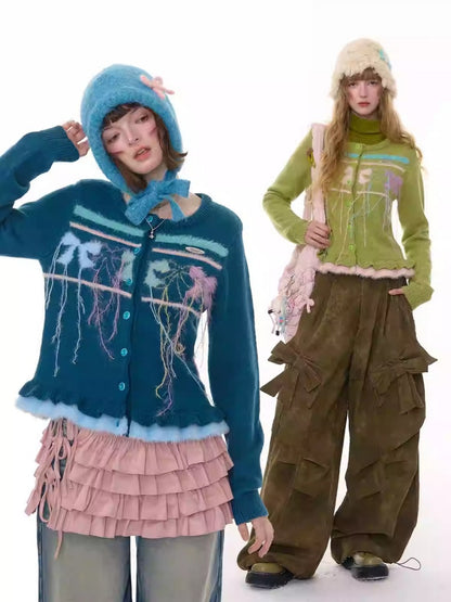 American Retro Design Sense Bow Hanging Silk Soft Glutinous Lazy Style Sweater Cardigan Jacket【s0000014783】