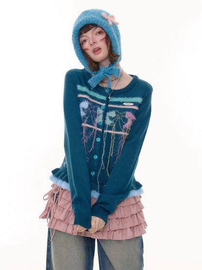 American Retro Design Sense Bow Hanging Silk Soft Glutinous Lazy Style Sweater Cardigan Jacket【s0000014783】
