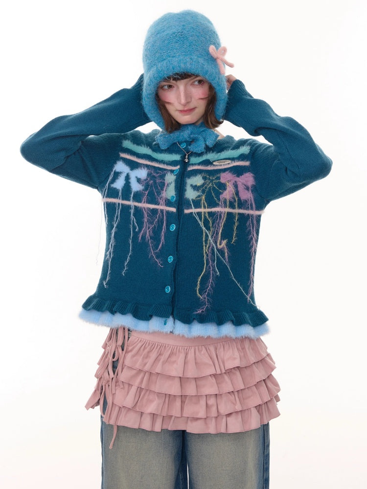 American Retro Design Sense Bow Hanging Silk Soft Glutinous Lazy Style Sweater Cardigan Jacket【s0000014783】