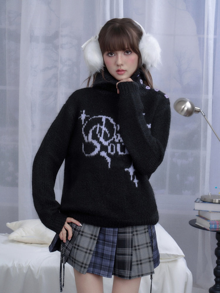 High-Necked Jacquard Pullover Sweater【s0000014788】