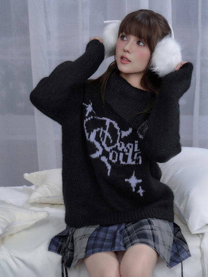 High-Necked Jacquard Pullover Sweater【s0000014788】