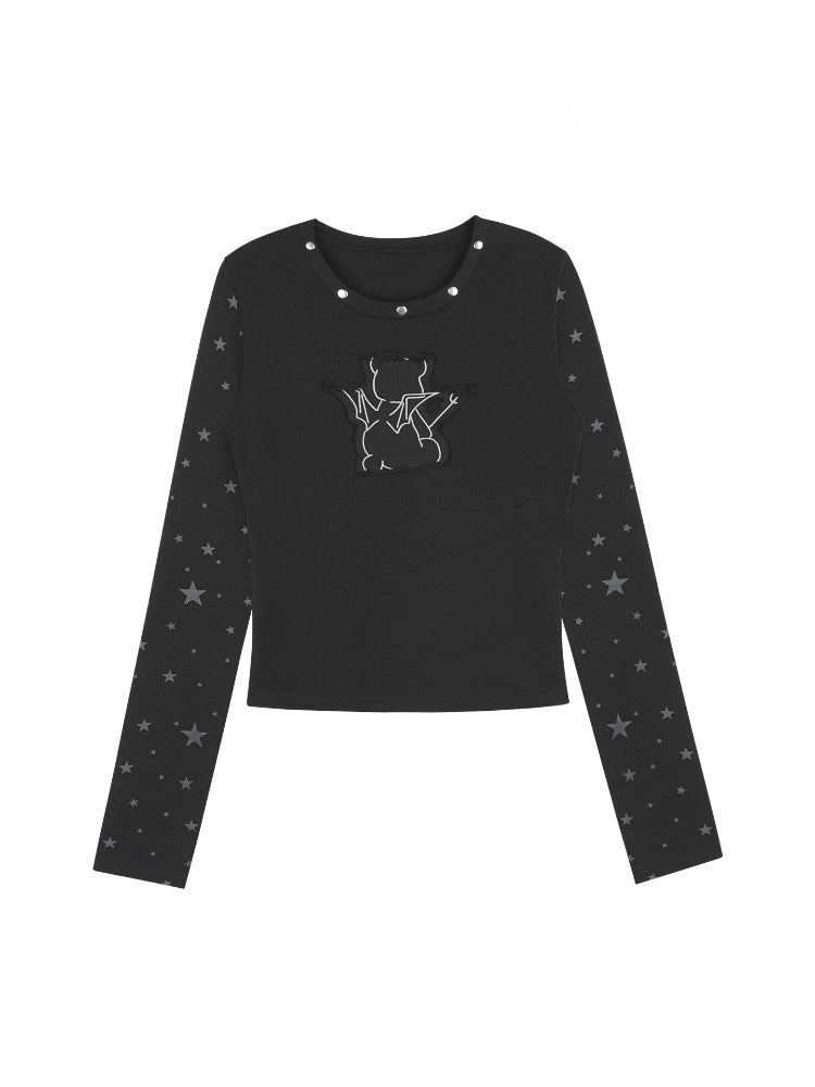 Sweet Cool Dark Star Devil Bear Patch Long Sleeve T-Shirt【s0000014789】