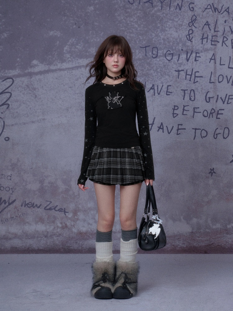 Sweet Cool Dark Star Devil Bear Patch Long Sleeve T-Shirt【s0000014789】