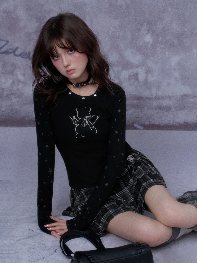 Sweet Cool Dark Star Devil Bear Patch Long Sleeve T-Shirt【s0000014789】