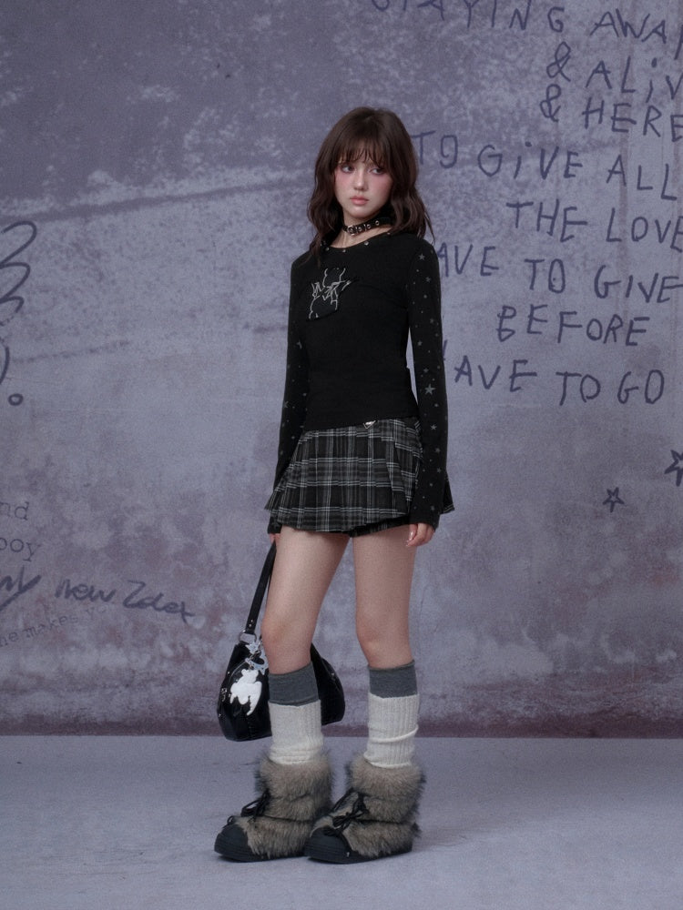 Sweet Cool Dark Star Devil Bear Patch Long Sleeve T-Shirt【s0000014789】