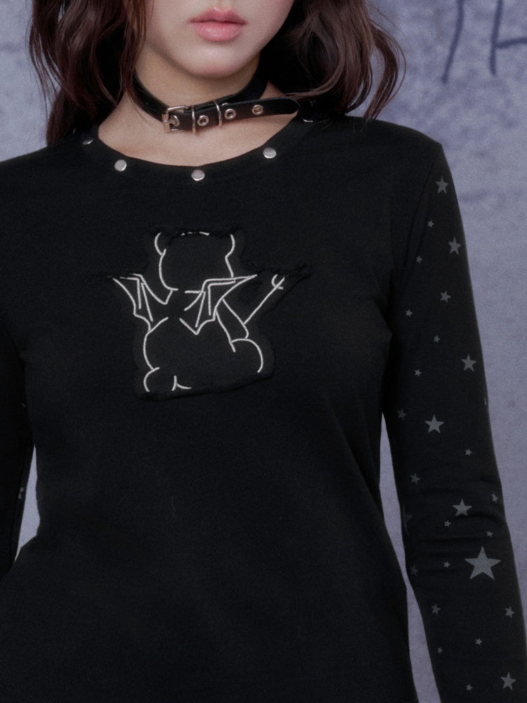 Sweet Cool Dark Star Devil Bear Patch Long Sleeve T-Shirt【s0000014789】