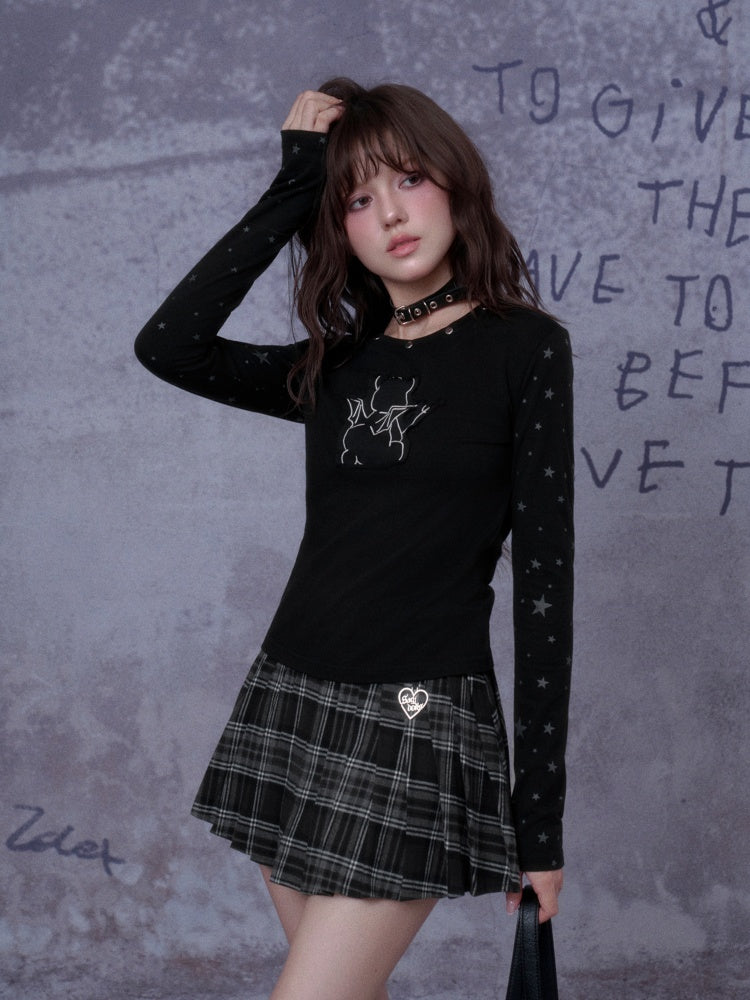 Sweet Cool Dark Star Devil Bear Patch Long Sleeve T-Shirt【s0000014789】