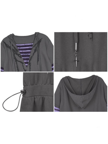 Sweet Cool Street Fake Two-Piece Hooded Sweatshirt Loose Dress【s0000014790】