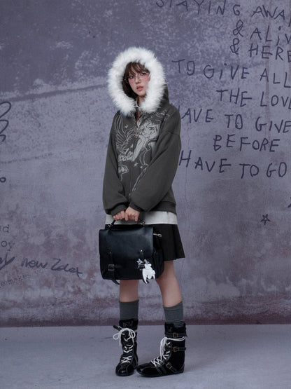 Angel Paradise Lost Manga Print Fleece Sweatshirt Jacket Face Hat Loose【s0000014791】