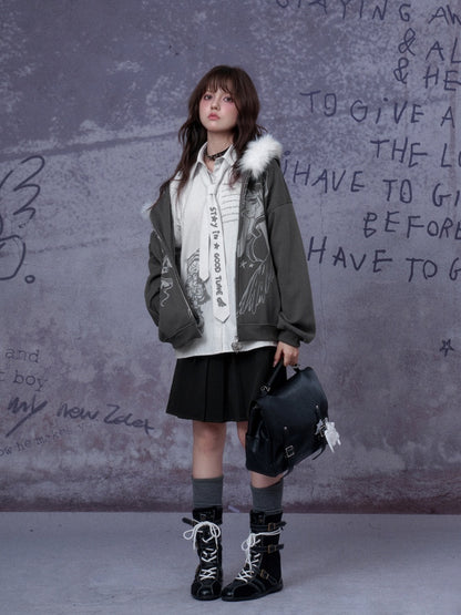 Angel Paradise Lost Manga Print Fleece Sweatshirt Jacket Face Hat Loose【s0000014791】