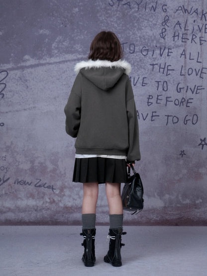 Angel Paradise Lost Manga Print Fleece Sweatshirt Jacket Face Hat Loose【s0000014791】