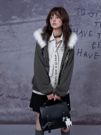 Angel Paradise Lost Manga Print Fleece Sweatshirt Jacket Face Hat Loose【s0000014791】