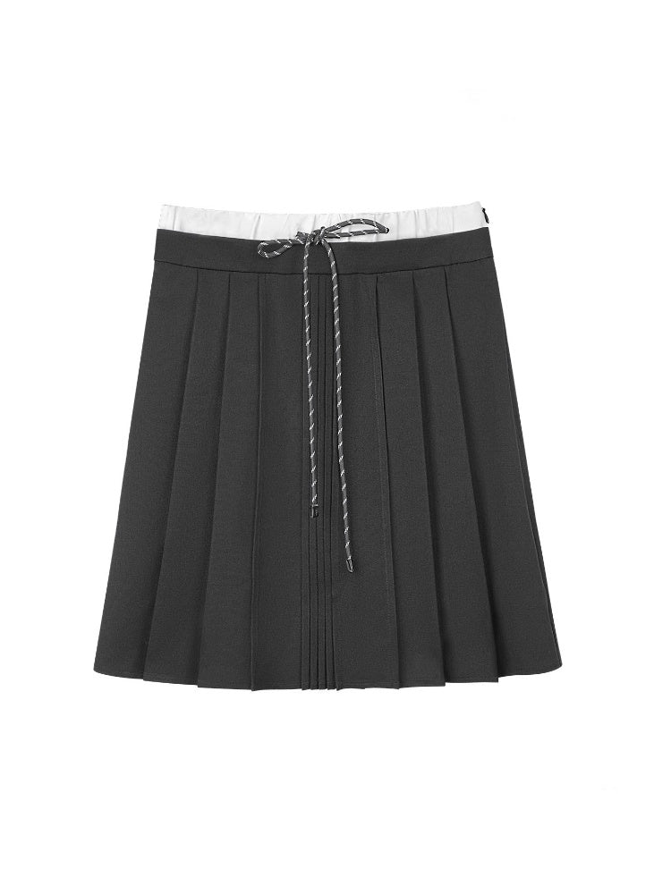 Double Waist Preppy Style Pleated Mid-Skirt【s0000014792】