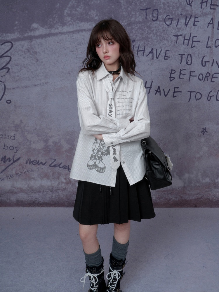 Double Waist Preppy Style Pleated Mid-Skirt【s0000014792】