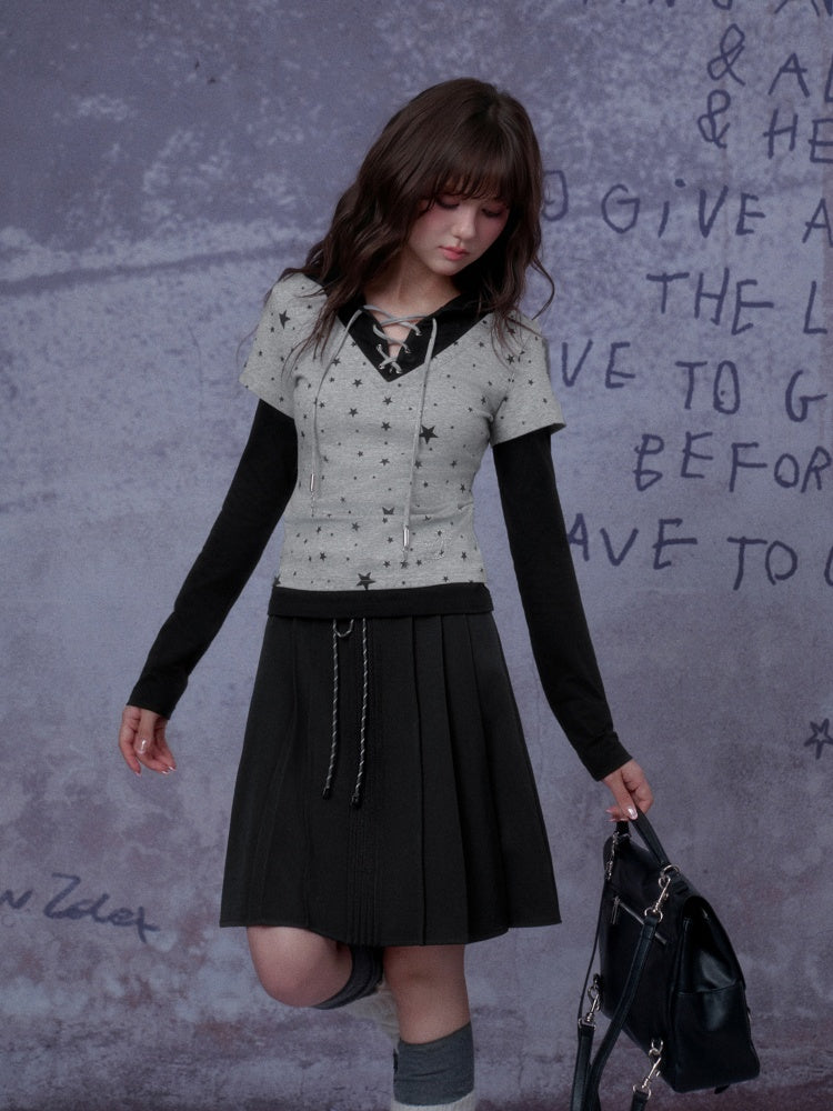 Double Waist Preppy Style Pleated Mid-Skirt【s0000014792】