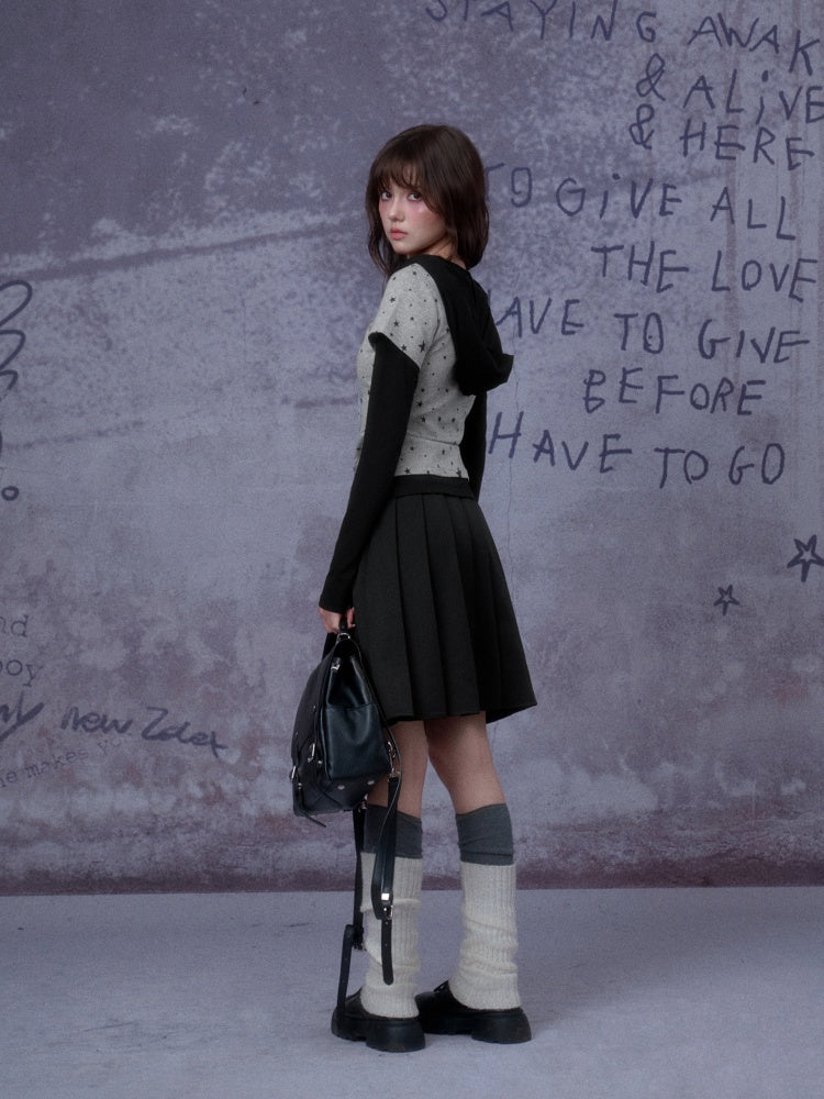 Double Waist Preppy Style Pleated Mid-Skirt【s0000014792】