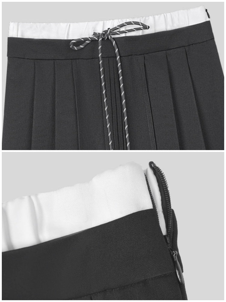 Double Waist Preppy Style Pleated Mid-Skirt【s0000014792】