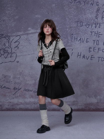 Double Waist Preppy Style Pleated Mid-Skirt【s0000014792】