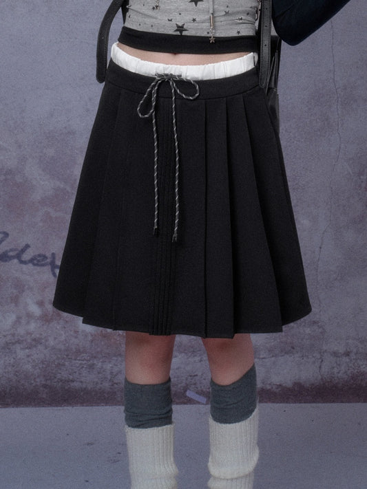 Double Waist Preppy Style Pleated Mid-Skirt【s0000014792】