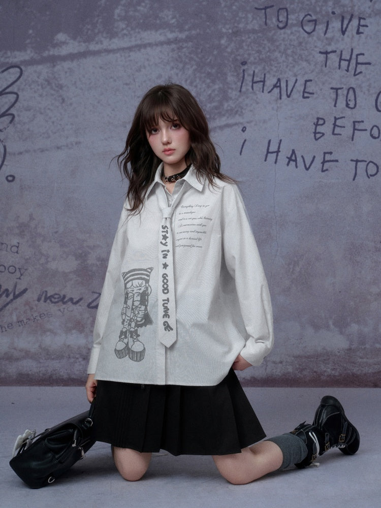 Playful Sweet Cool Original Comic Print Shirts Niche Tie【s0000014793】