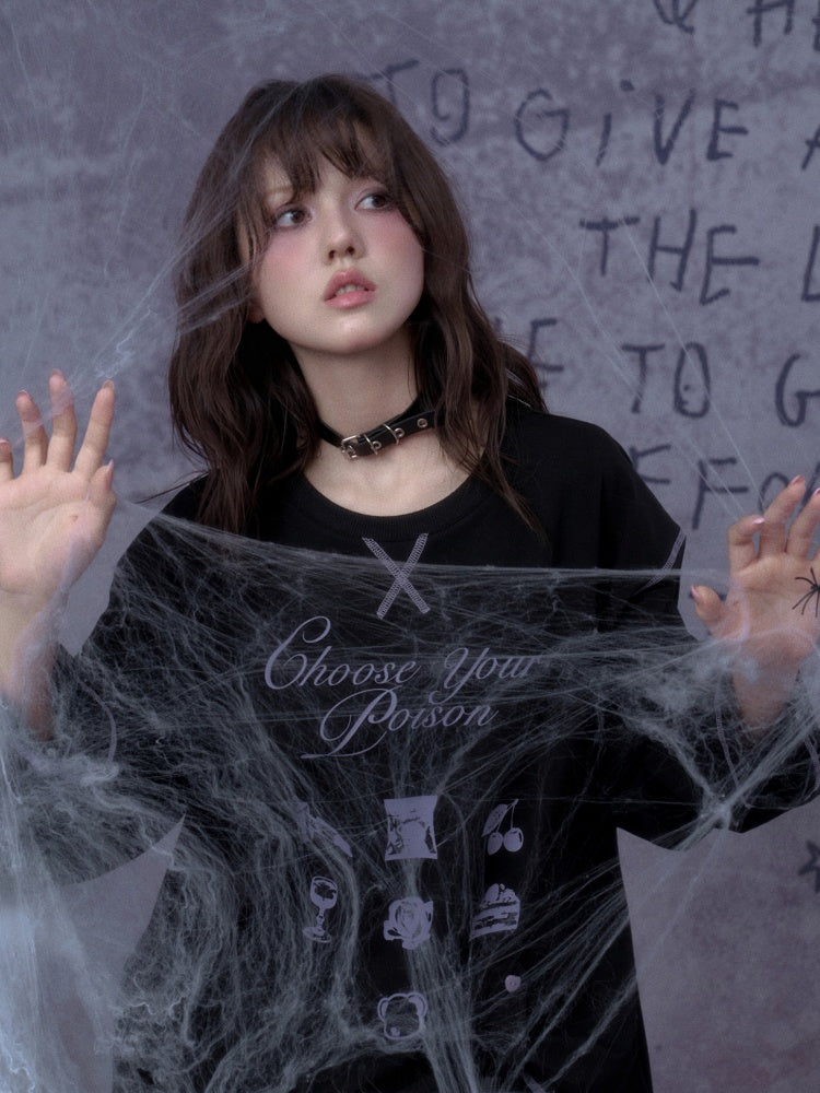 Witch's Poison Print Loose Versatile Slimming T-Shirt【s0000014794】