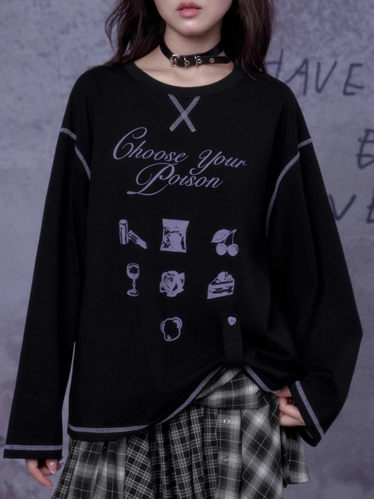 Witch's Poison Print Loose Versatile Slimming T-Shirt【s0000014794】