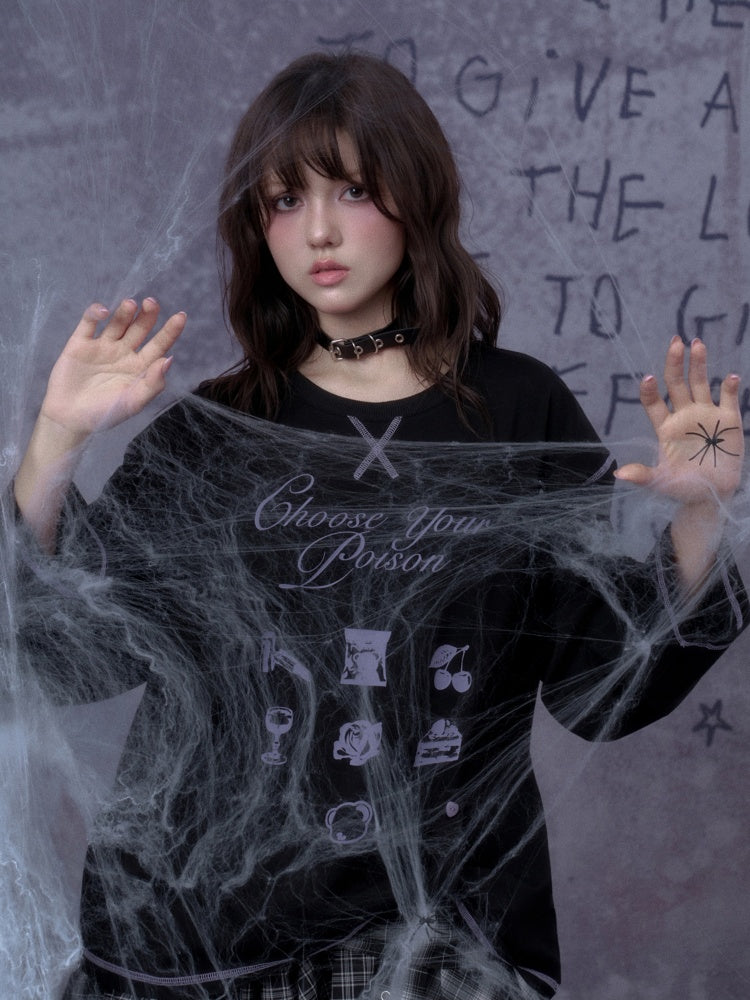 Witch's Poison Print Loose Versatile Slimming T-Shirt【s0000014794】