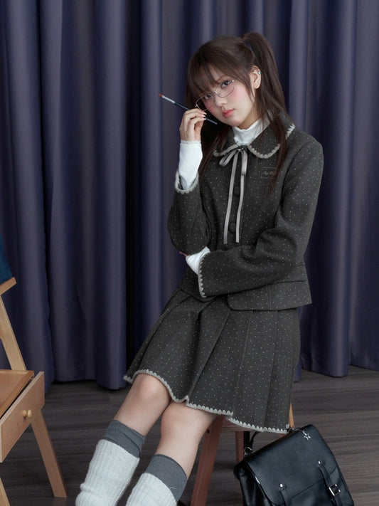Sweet Daughter Sense Polka Dot Tweed Set Preppy Style【s0000014799】