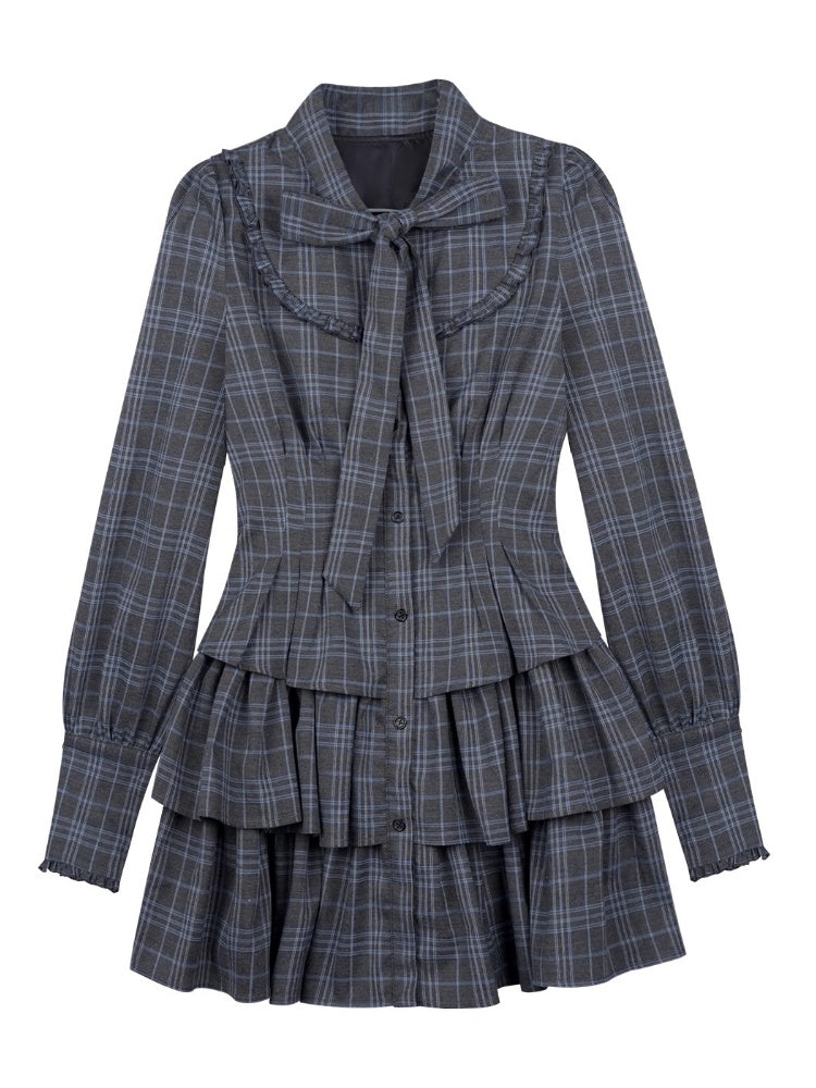 Twilight Doll Plaid Big Bow Cake Dress【s0000014800】