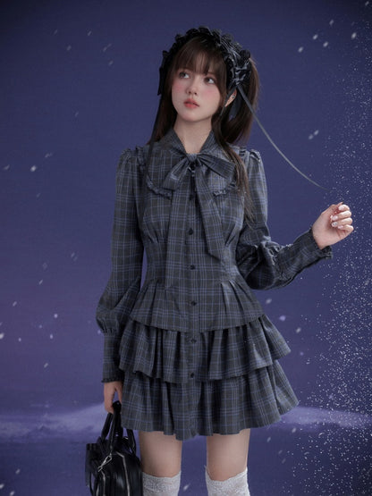 Twilight Doll Plaid Big Bow Cake Dress【s0000014800】