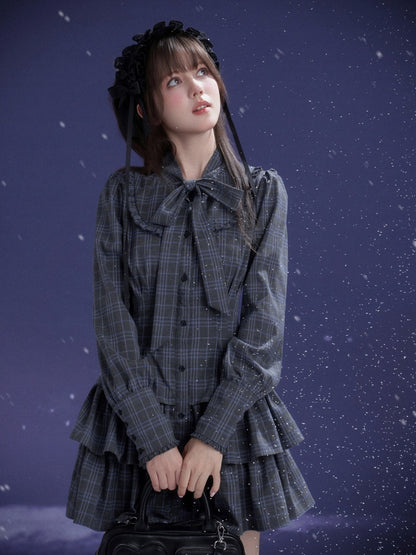 Twilight Doll Plaid Big Bow Cake Dress【s0000014800】